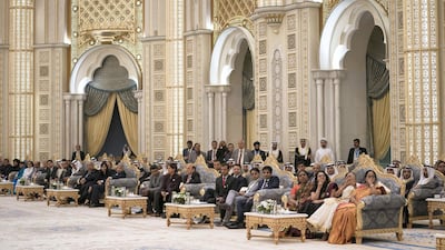 Dignitaries attend an MOU signing ceremony, held at the Presidential Palace. Photo: Mohamed Al Hammadi / Crown Prince Court - Abu Dhabi