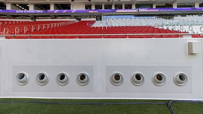 Pitch-side air conditioning vents at the Al Thumama Stadium. Bloomberg