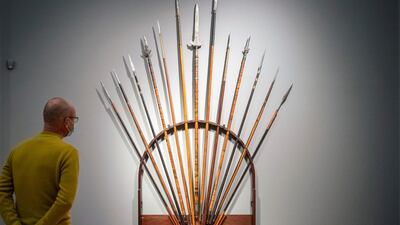 The spear rack of JC Baud, Governor-General of the Dutch East Indies, circa 1834, is displayed at the Rijksmuseum in Amsterdam, Netherlands on October 10, 2020. Reuters