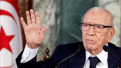 Tunisian President Beji Caid Essebsi speaks during a news conference at the Carthage Palace in Tunis, Tunisia November 8, 2018. Reuters