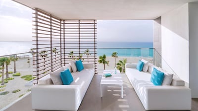 A luxury suite balcony on a beach view room at Nikki Beach Resort & Spa. Courtesy Nikki Beach Resort & Spa