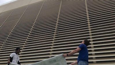 Two cats have become stuck in the New York University building in Abu Dhabi, 15 metres off the ground