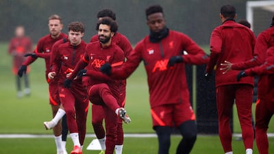 Soccer Football - Champions League - Liverpool Training - AXA Training Centre, Liverpool, Britain - October 18, 2021 Liverpool's Mohamed Salah and teammates during training Action Images via Reuters / Jason Cairnduff