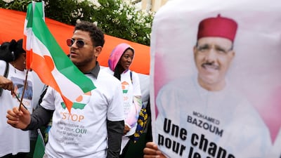 A demonstration in support of Mohamed Bazoum outside Niger's embassy in Paris on Saturday. Reuters