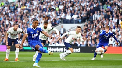 Youri Tielemans scores the opening goal for Leicester from the penalty spot. Getty