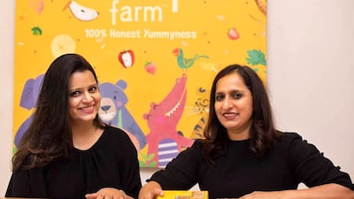 Meghana Narayan and Shauravi Malik founded Slurrp Farm after noticing a gap in the market for healthy snacks for children. Photo: Slurrp Farm