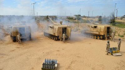 Egyptian Army's soldiers fire artilleries during a launch of a major assault against militants in the troubled northern part of the Sinai peninsula in Al Arish. Ministry of Defence / via Reuters