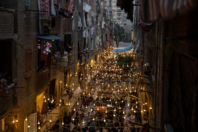 People gather for an iftar in Cairo. EPA