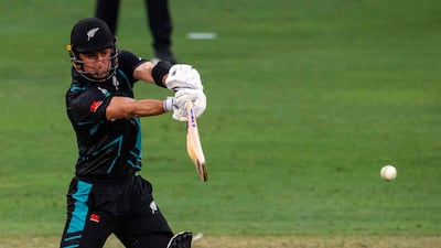 Will Young of New Zealand plays a shot during the third T20I Cricket match between New Zealand and the UAE at the Dubai International Cricket Stadium on August 20, 2023. AFP