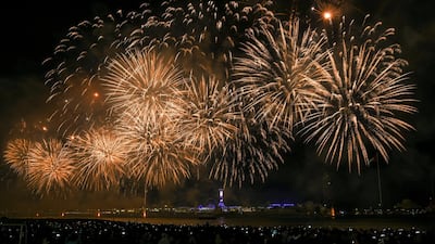 The massive colourful display of fireworks to ring in 2019 at the Corniche on December 31, 2018. Khushnum Bhandari / The National