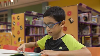 Aahaan Ved, 7, takes part in the challenge, in which children in grades 1 to 2 across the Arab world can participate. Antonie Robertson / The National