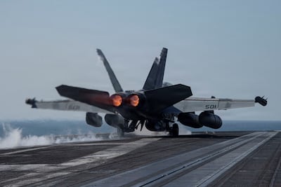 An EA-18G Growler launches from the USS Abraham Lincoln. Reuters