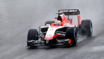Jules Bianchi races during the rain-soaked Japanese Grand Prix, the race at which his fatal accident occurred. Mark Thompson / Getty Images
