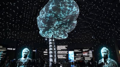 Visitors watching the audio visual show at the Russia Pavilion. Pawan Singh/The National.