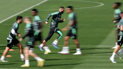 Real forward Karim Benzema training with teammates. AFP