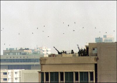 An Iraqi regime anti-aircraft position in Baghdad during the Gulf War, January 17, 1991. AFP