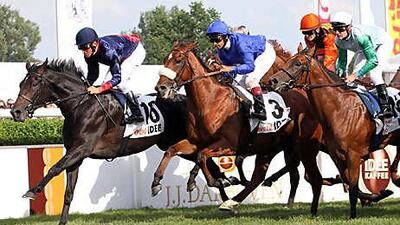 Royston Ffrench, on board Buzzword, No 3, won his first Classic race in Germany yesterday to take the Deutsches Derby in Hamburg.
