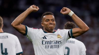 Real Madrid's Kylian Mbappe celebrates after scoring against Inter Milan. EPA