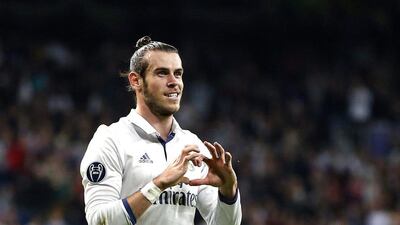 Real Madrid’s Gareth Bale celebrates the first goal for the team. Javier Lizon / EPA