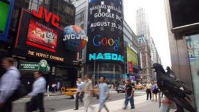 The Google advertising sign has been on show in Times Square, New York, since its stock began trading in August 2004.