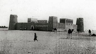 Al Jahili Fort in Abu Dhabi, circa 1904. Photo: Getty Images
