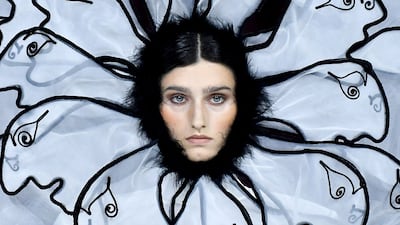 A model presents a creation by Spanish designer Juana Martin at the Women's Haute-Couture Fall/Winter 2023/24 Fashion Week in Paris. AFP