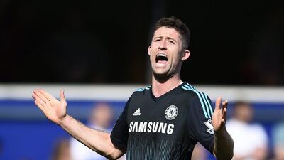 Chelsea's Gary Cahill reacts during their win over Queens Park Rangers in the Premier League on Sunday. Dylan Martinez / Reuters / April 4, 2015