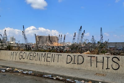 Some pointed post-explosion graffiti on a wall in Beirut. Getty Images
