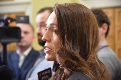 New Zealand Prime Minister Jacinda Ardern speaks to the media after announcing her new government cabinet at Parliament in Wellington. EPA