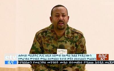 Ethiopian Prime Minister Abiy Ahmed addressing the public after the failed coup. AFP