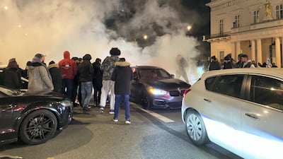 Car enthusiasts shut down Pall Mall in central London with an unauthorised car meet. Backgrid