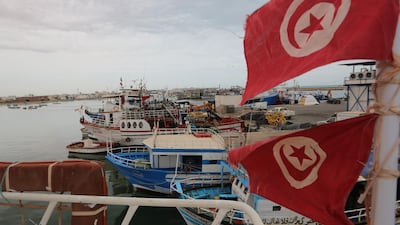 Tunisian fishing boat are pictured at the port of Zarzis in the southern coast of Tunisia on May 21, 2019. AFP