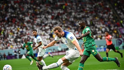 England's Harry Kane scores the second. AFP
