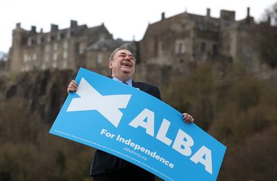 Alex Salmond at Stirling Castle to mark the start of an Alba Party election campaign. PA