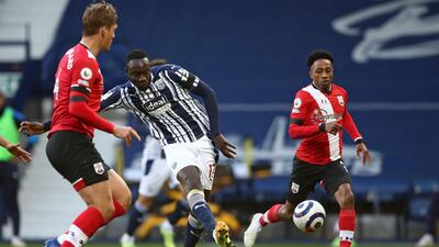West Bromwich Albion striker Mbaye Diagne shoots at goal. AFP