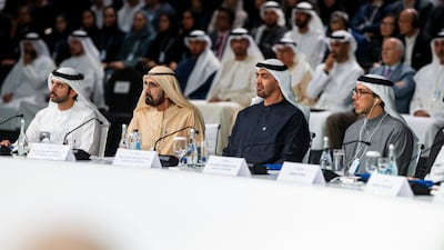 Sheikh Mohamed, Sheikh Mohammed bin Rashid, Sheikh Mansour and Sheikh Hamdan bin Mohammed. Hamad Al Kaabi / UAE Presidential Court