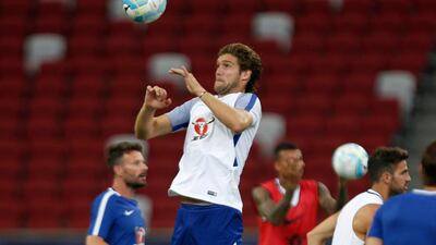 Chelsea's Marcos Alonso in action during a training session at the National Stadium in Singapore, 24 July 2017. Wallace Woon / EPA