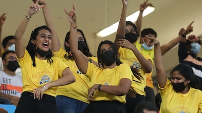Chennai Super Kings fans at the Dubai International Stadium.