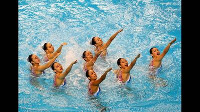 Team China performs during the Teams Free Routine Finals at the 9th Asian Synchronised Swimming competition Dubai. Satish Kumar / The National