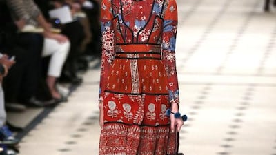 BURBERRY, FEBRUARY 23, 1PM, LONDON. Christopher Bailey’s “Patchwork, Pattern and Prints” show was a medley of muted tones, florals and fringing. Alastair Grant / AP photo