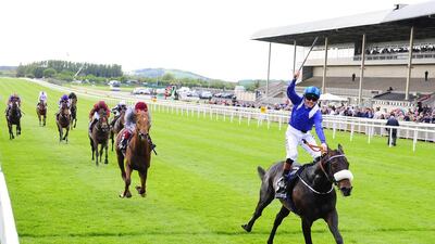 Awtaad, right, and Chris Hayes wins the Tattersalls Irish 2000 Guineas. Healy Racing / Racingfotos.com