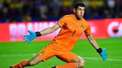 Bolivia goalkeeper Carlos Lampe in action. AFP