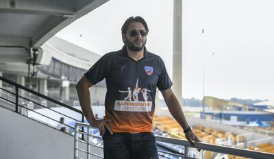 Shahid Afridi was an ambassador for the inaugural Happiness Sim Cricket Sixes tournament of the Ministry of Human Resources & Emiratisation that took place at the Zayed Cricket stadium on Friday.. Khushnum Bhandari for The National