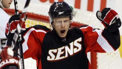 The Ottawa Senators' Jason Spezza celebrates his second goal against the Pittsburgh Penguins.