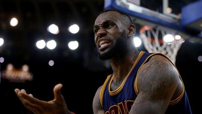LeBron James of the Cleveland Cavaliers reacts during his team's NBA Finals Game 1 loss to the Golden State Warriors on Thursday night. Ezra Shaw / Getty Images / AFP / June 4, 2015