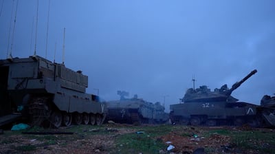 Israeli military vehicles in a location given as southern Lebanon on Tuesday. Reuters