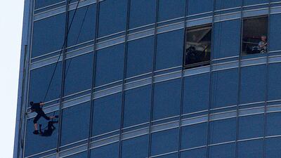 Tom Cruise on the Burj Khalifa (Nov 7, 2010) As filming in Dubai for the spy thriller Mission: Impossible – Ghost Protocol entered its second week, Tom Cruise was seen swinging from a rope outside the Burj Khalifa while a circling helicopter filmed. ???