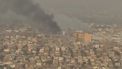 A drone view shows smoke rising over Khartoum, Sudan. Reuters.