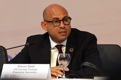 UN climate change executive secretary Simon Stiell during a press conference at the summit in Egypt. AFP