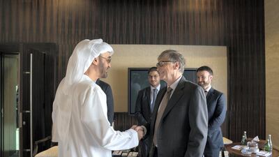 Sheikh Mohamed bin Zayed meets Bill Gates at Al Shati Palace in January 2018. Mohamed Al Hammadi / Crown Prince Court